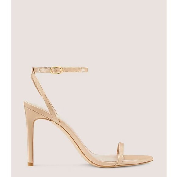 New Patent leather/Golden Beige Stuart Weitzman (8) DANCER 95 SANDAL - Picture 1 of 4
